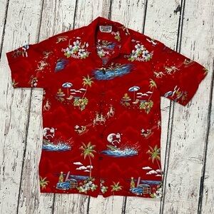 Vintage Santa Christmas Hawaiian Floral Short Sleeve Honeymoon Shirt